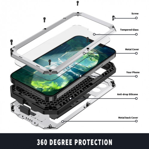 R-Just Caméra coulissante anti-poussière imperméable à l'imperméable à la poussière de poussière + étui de protection en silicone avec support pour iPhone 13 (argent) SR902D1746-07