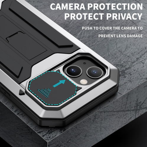 R-Just Caméra coulissante anti-poussière imperméable à l'imperméable à la poussière de poussière + étui de protection en silicone avec support pour iPhone 13 (argent) SR902D1746-07