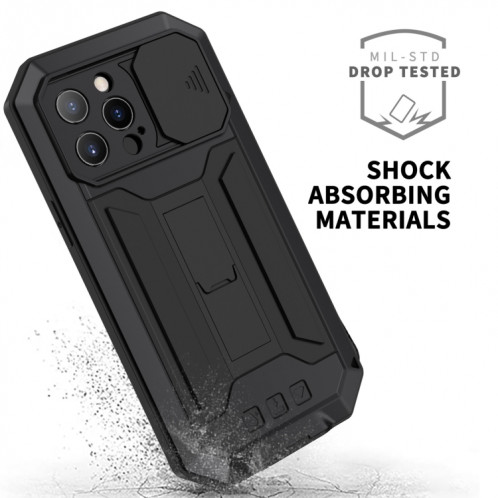 Caméra coulissante R-Just Caméra anti-poussière anti-poussière anti-poussière anti-poussière anti-poussière anti-poussière avec support pour iPhone 13 PRO (Noir) SR903A653-07