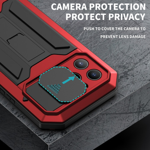 Caméra coulissante R-Just Caméra anti-poussière anti-poussière anti-poussière anti-poussière anti-poussière et de protection silicone avec support pour iPhone 13 Pro (rouge) SR903B1255-07