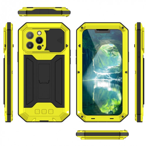 Caméra coulissante R-Just Caméra anti-poussière anti-poussière anti-poussière anti-poussière anti-poussière avec support pour iPhone 13 PRO (Jaune) SR903C298-07