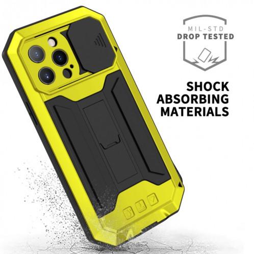 Caméra coulissante R-Just Caméra anti-poussière anti-poussière anti-poussière anti-poussière anti-poussière avec support pour iPhone 13 PRO (Jaune) SR903C298-07