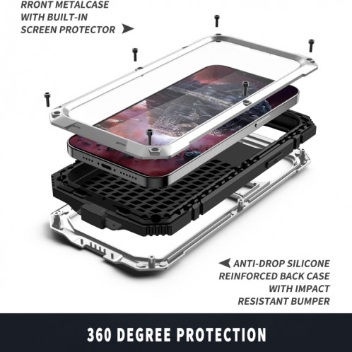 R-juste antichoc imperméable à l'imperméable à la poussière anti-poussière + étui de protection en silicone avec support pour iPhone 13 (argent) SR002D93-07