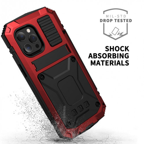 R-juste des chocs imperméables à l'imperméable à la poussière de poussière + cas de protection en silicone avec support pour iPhone 13 Pro (rouge) SR003B105-07