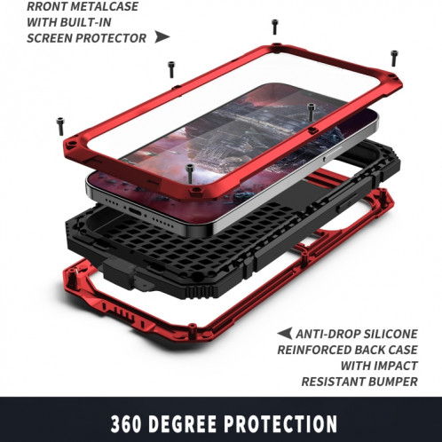 R-juste des chocs imperméables à l'imperméable à la poussière de poussière + cas de protection en silicone avec support pour iPhone 13 Pro (rouge) SR003B105-07