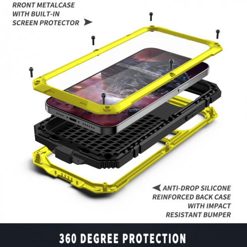 R-juste antichoc imperméable à l'imperméable à la poussière anti-poussière + étui de protection en silicone avec support pour iPhone 13 Pro (jaune) SR003C1992-07
