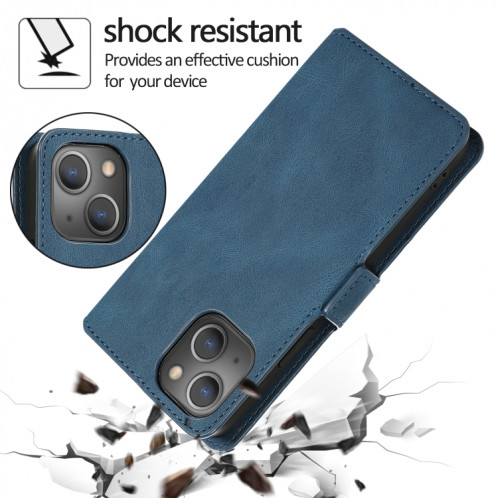 Fermoir à fermeture magnétique rétro Horizontal Flip Cuir Too avec support & carte Slots & Photo Cadre et portefeuille pour iPhone 13 (bleu marine) SH302C103-07