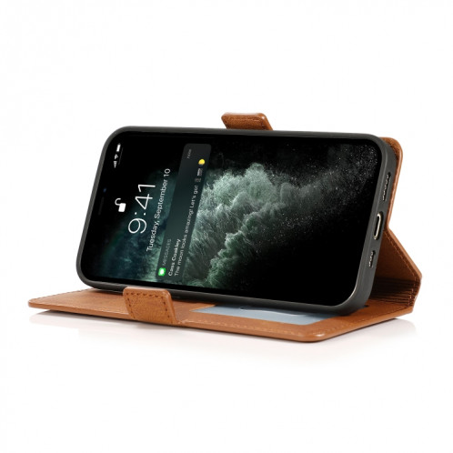 Fermoir à fermeture magnétique rétro Horizontale Horizontal Toam Coating avec porte-carte et cadre photo et portefeuille pour iPhone 13 PRO (Brown) SH303E824-07