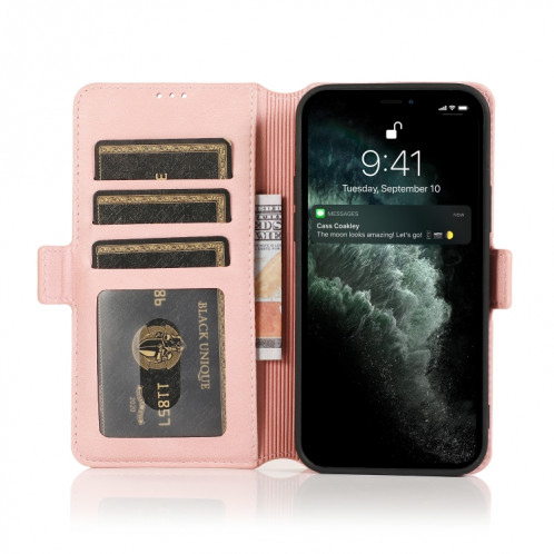 Fermoir magnétique rétro Fermoir à fermeture horizontale Horizontal Heather Coating avec porte-cartes et cadre photo et portefeuille pour iPhone 13 Pro (Rose Gold) SH303F1515-07