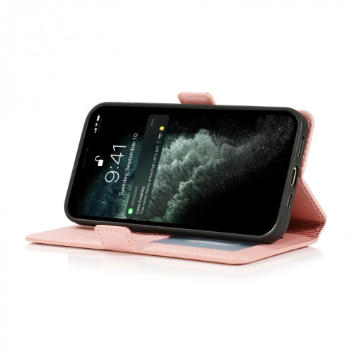 Fermoir magnétique rétro Fermoir à fermeture horizontale Horizontal Heather Coating avec porte-cartes et cadre photo et portefeuille pour iPhone 13 Pro (Rose Gold) SH303F1515-07