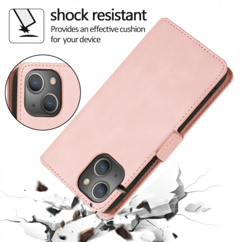 Fermoir magnétique rétro Fermoir à fermeture horizontale Horizontal Heather Coating avec porte-cartes et cadre photo et portefeuille pour iPhone 13 Pro (Rose Gold) SH303F1515-07
