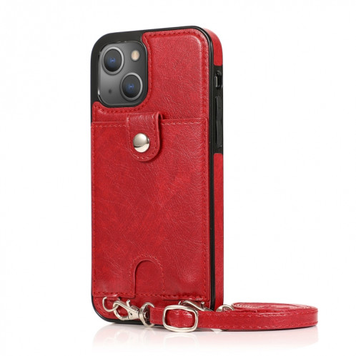 Cuir PU antichoc + étui de protection TPU avec emplacement de carte et longe pour iPhone 13 Pro (rouge) SH503A849-07