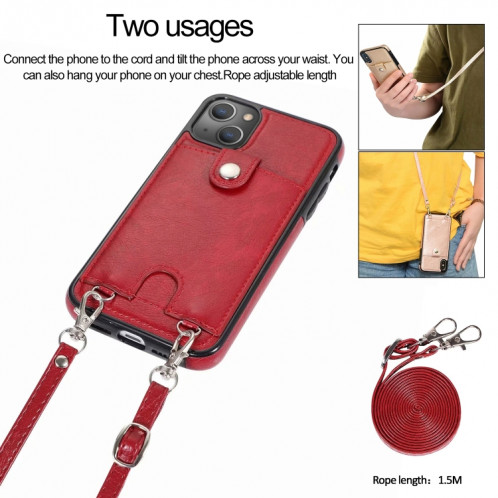 Cuir PU antichoc + étui de protection TPU avec emplacement de carte et longe pour iPhone 13 Pro (rouge) SH503A849-07