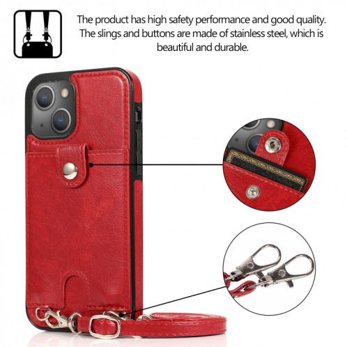 Cuir PU antichoc + étui de protection TPU avec emplacement de carte et longe pour iPhone 13 Pro (rouge) SH503A849-07