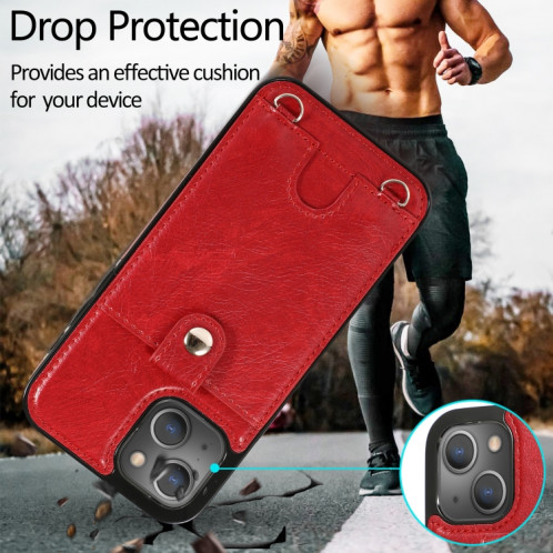 Cuir PU antichoc + étui de protection TPU avec emplacement de carte et longe pour iPhone 13 Pro (rouge) SH503A849-07