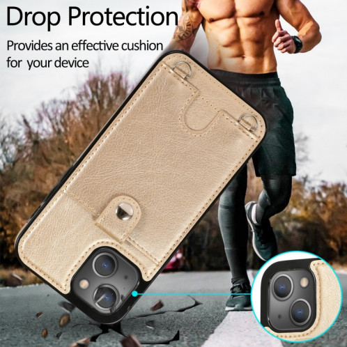 Cuir PU sous anti-PU + étui de protection TPU avec emplacement de carte et lanière pour iPhone 13 Pro (or) SH503B559-07