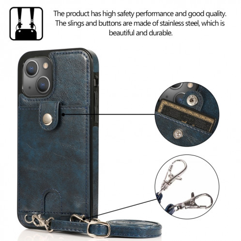 Cuir PU antichoc + étui de protection TPU avec emplacement de carte et longe pour iPhone 13 Pro (Bleu) SH503C1556-07