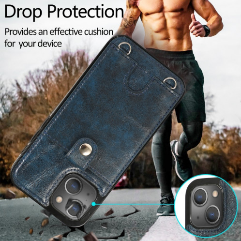 Cuir PU antichoc + étui de protection TPU avec emplacement de carte et longe pour iPhone 13 Pro (Bleu) SH503C1556-07