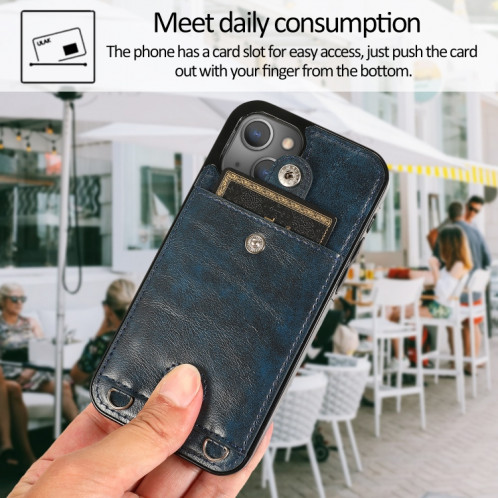 Cuir PU antichoc + étui de protection TPU avec emplacement de carte et longe pour iPhone 13 Pro (Bleu) SH503C1556-07