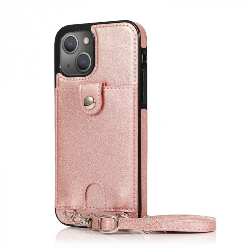 Cuir PU sous anti-PU + étui de protection TPU avec emplacement de carte et lanière pour iPhone 13 Pro (Rose Gold) SH503D1876-07