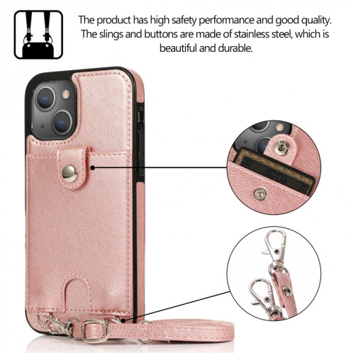 Cuir PU sous anti-PU + étui de protection TPU avec emplacement de carte et lanière pour iPhone 13 Pro (Rose Gold) SH503D1876-07