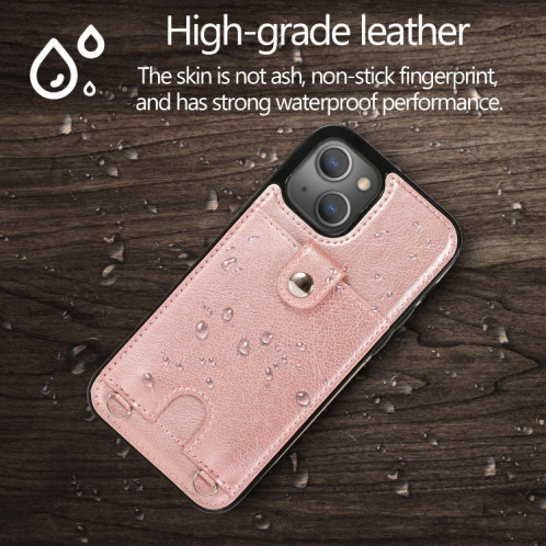 Cuir PU sous anti-PU + étui de protection TPU avec emplacement de carte et lanière pour iPhone 13 Pro (Rose Gold) SH503D1876-07