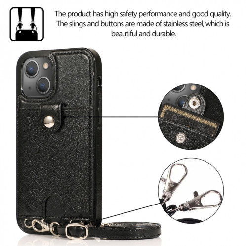 Cuir PU sous anti-PU + étui de protection TPU avec emplacement de carte et longe pour iPhone 13 Pro (Noir) SH503E1449-07