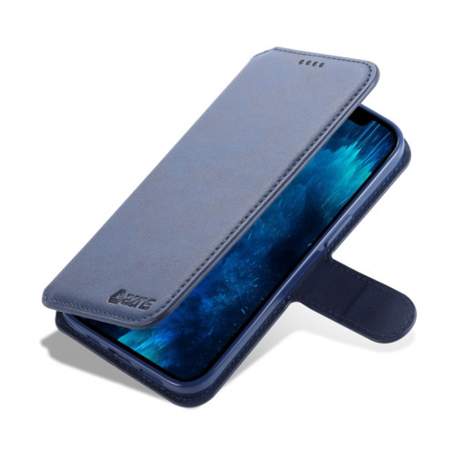 Texture AZNS Texture Horizontale Horizontal Toam Coating avec support & Cadre Slots & Portefeuille et cadre photo pour iPhone 13 Pro (Bleu) SA903C1446-08