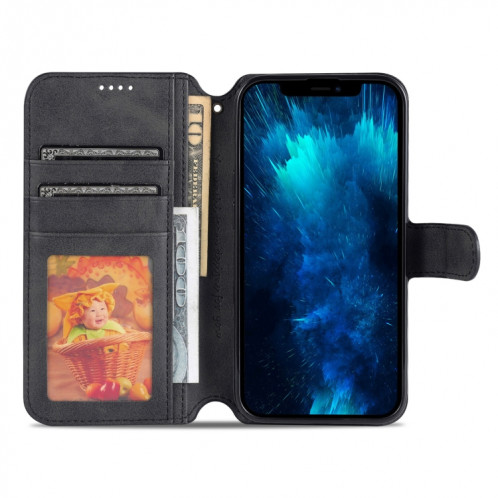 Texture de veau AZNS Texture horizontale Horizontal Toam Coating avec support et carte de portefeuille et cadre de portefeuille et photo pour iPhone 13 PRO (Noir) SA903D885-08