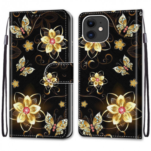 Dessin coloré Texture Texture Horizontale Flip PU Coque en cuir PU avec porte-carte et portefeuille et portefeuille pour iPhone 13 (papillon de diamant en or) SH002F1932-07
