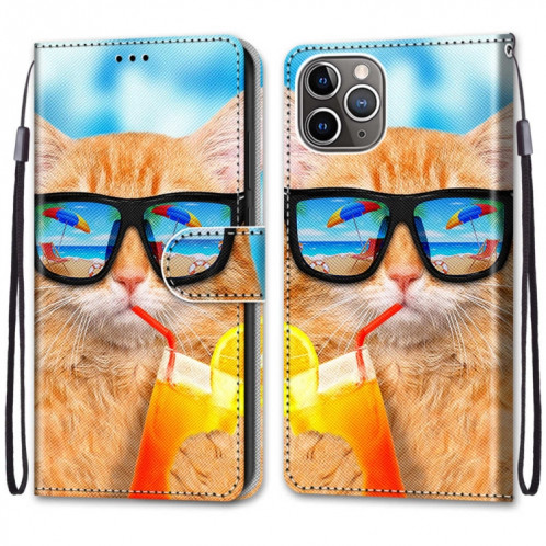 Dessin coloré Texture de la texture horizontale Boîtier en cuir PU avec support & carte Slots & Portefeuille et longe pour iPhone 13 Pro (Soda en boisson chat) SH003A444-07