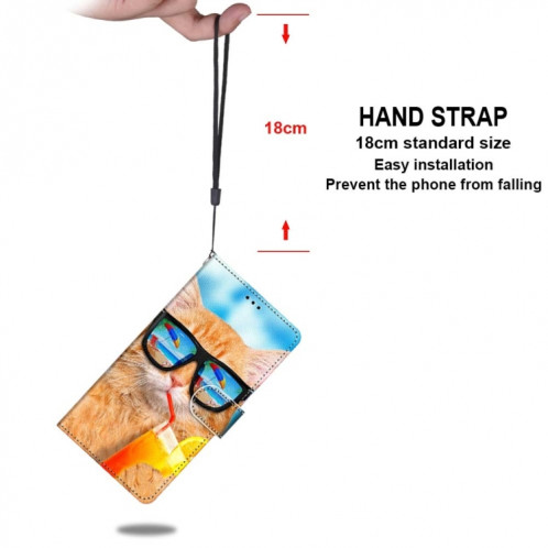 Dessin coloré Texture de la texture horizontale Boîtier en cuir PU avec support & carte Slots & Portefeuille et longe pour iPhone 13 Pro (Soda en boisson chat) SH003A444-07
