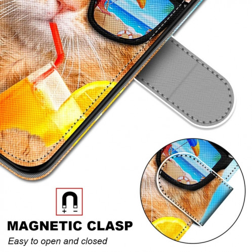 Dessin coloré Texture de la texture horizontale Boîtier en cuir PU avec support & carte Slots & Portefeuille et longe pour iPhone 13 Pro (Soda en boisson chat) SH003A444-07