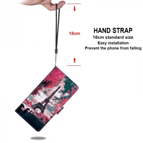 Dessin coloré Texture Croix Texture Horizontale Étui en cuir PU avec support & carte Slots & Portefeuille et longe pour iPhone 13 Pro (pont de tour de fleurs rose) SH003B1782-07