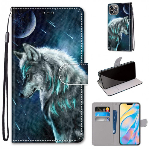 Dessin coloré Texture Texture Horizontale Flip PU Coque en cuir PU avec support & carte Slots & Portefeuille et longe pour iPhone 13 Pro (contemplatif Wolf) SH003C127-07