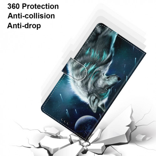Dessin coloré Texture Texture Horizontale Flip PU Coque en cuir PU avec support & carte Slots & Portefeuille et longe pour iPhone 13 Pro (contemplatif Wolf) SH003C127-07
