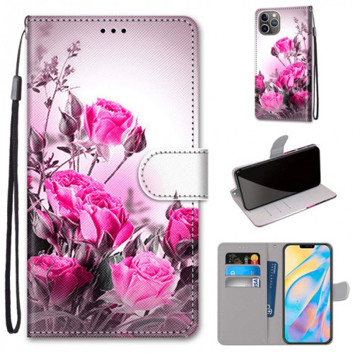 Dessin coloré Texture Croix Horizontal Flip PU Housse en cuir PU avec porte-carte et portefeuille et portefeuille pour iPhone 13 Pro (Rose sauvage) SH003E799-07
