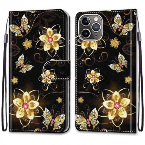 Dessin coloré Texture Croix Horizontal Flip PU Coque en cuir PU avec support et portefeuille et portefeuille pour iPhone 13 Pro (papillon de diamant en or) SH003F1999-07