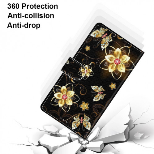 Dessin coloré Texture Croix Horizontal Flip PU Coque en cuir PU avec support et portefeuille et portefeuille pour iPhone 13 Pro (papillon de diamant en or) SH003F1999-07