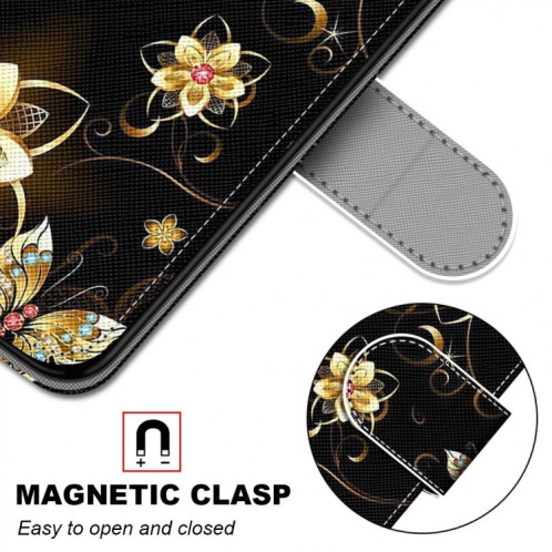 Dessin coloré Texture Croix Horizontal Flip PU Coque en cuir PU avec support et portefeuille et portefeuille pour iPhone 13 Pro (papillon de diamant en or) SH003F1999-07