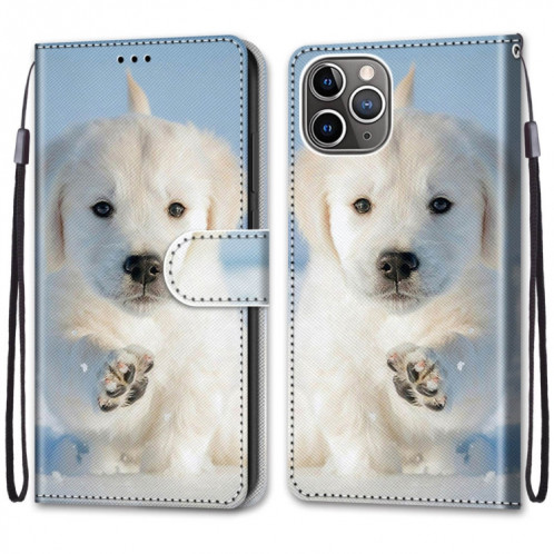 Dessin coloré Texture Texture Horizontale Étui en cuir PU avec porte-carte et portefeuille et portefeuille pour iPhone 13 Pro (chiot de neige) SH003G482-07