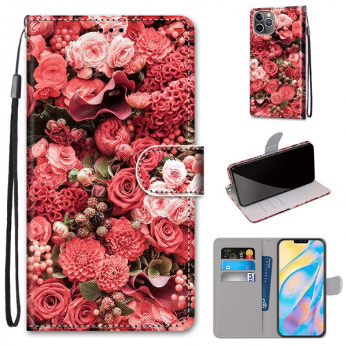 Dessin coloré Texture Texture Horizontale Horizontal PU Coque en cuir avec porte-carte et portefeuille et lanière pour iPhone 13 PRO (rose rose) SH003H1723-07