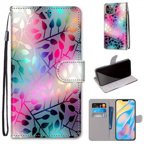 Dessin coloré Texture Texture Horizontale Flip PU Coque en cuir PU avec support & carte Slots & Portefeuille et longe pour iPhone 13 Pro (verre translucide) SH003I1161-07