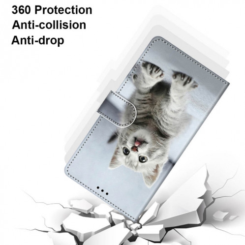 Dessin coloré Texture Texture horizontale Étui en cuir PU avec support & carte Slots & Portefeuille et longe pour iPhone 13 Pro (petit chat gris) SH003J1916-07