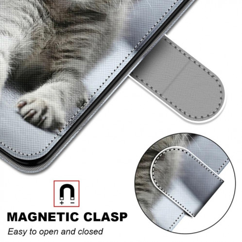 Dessin coloré Texture Texture horizontale Étui en cuir PU avec support & carte Slots & Portefeuille et longe pour iPhone 13 Pro (petit chat gris) SH003J1916-07