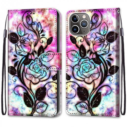 Dessin coloré Texture Croix Texture Horizontale Étui en cuir PU avec support & carte Slots & Portefeuille et lanière pour iPhone 13 Pro (Fond de couleur fleur creuse) SH003K419-07