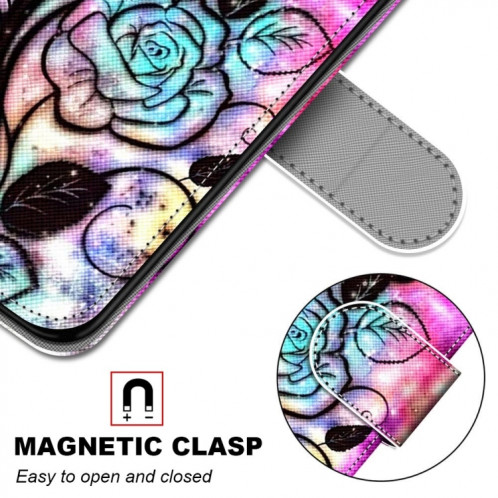 Dessin coloré Texture Croix Texture Horizontale Étui en cuir PU avec support & carte Slots & Portefeuille et lanière pour iPhone 13 Pro (Fond de couleur fleur creuse) SH003K419-07