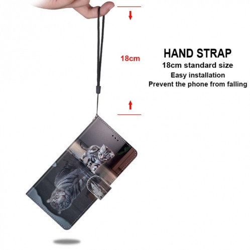 Dessin coloré Texture Croix Texture Horizontale Étui en cuir PU avec support & carte Slots & Portefeuille et longe pour iPhone 13 Pro (chat devient tigre) SH003L480-07