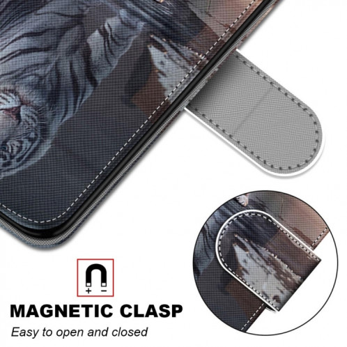 Dessin coloré Texture Croix Texture Horizontale Étui en cuir PU avec support & carte Slots & Portefeuille et longe pour iPhone 13 Pro (chat devient tigre) SH003L480-07