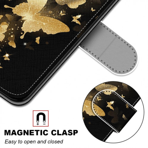 Dessin coloré Texture Croix Texture Horizontale Boîtier en cuir PU avec porte-carte et portefeuille et lanière pour iPhone 13 Pro (groupe de papillons d'or) SH003N1275-07